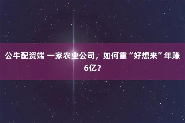 公牛配资端 一家农业公司，如何靠“好想来”年赚6亿？